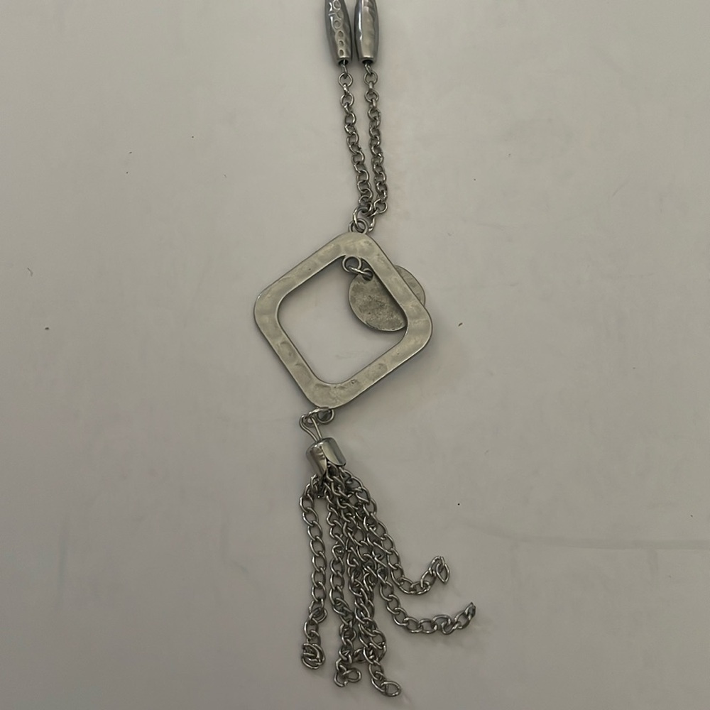 Silver-Toned Hammered Pendant Necklace